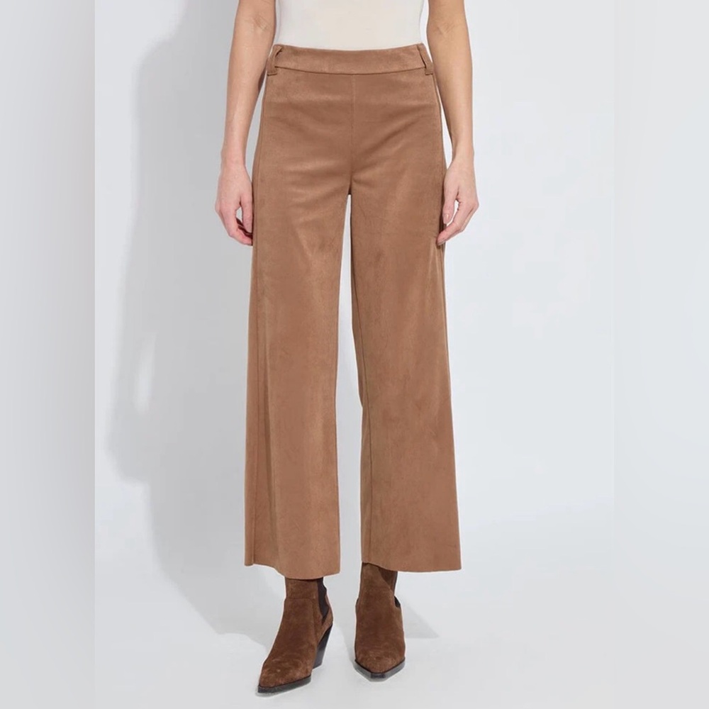 Lyssé Vionette Vegan Suede Wide Leg Trouser Camel High Rise Sz S